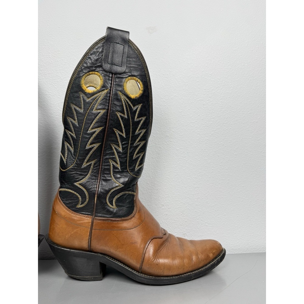 Vintage Olathe Cowboy Boots Mens 11 B Brown Black Leather Western Rodeo USA 70s - Picture 11 of 14